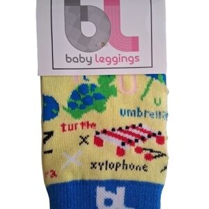 Baby Leg Yellow Baby Knee Pads with Blue Cuff and Multicolor Toy Prints